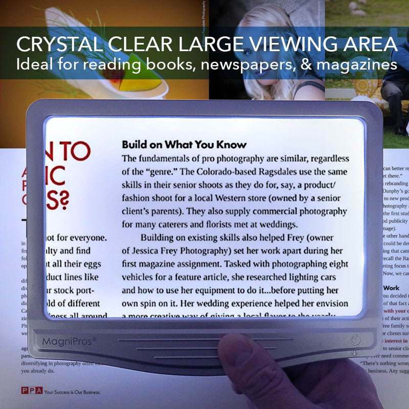 MagniPros 3X Large Ultra Bright LED Page Magnifier with 12 Anti-Glare Dimmable LEDs (Provide More Evenly Lit Viewing Area & Relieve Eye Strain)-Ideal for Reading Small Prints & Low Vision & Aging Eyes Silver - NewNest Australia
