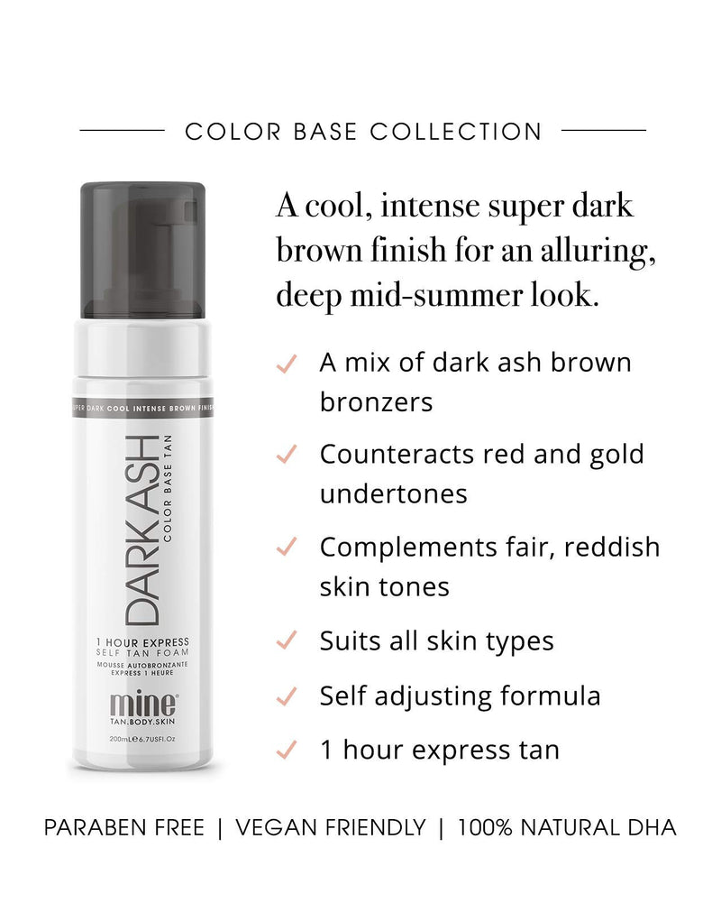 MINETAN BODY.SKIN Dark Ash Self Tan Foam - Self Tanning Mousse For A Cool, Intense Super Dark Skin Finish, 1 Hour Express Tan, 200ml - NewNest Australia