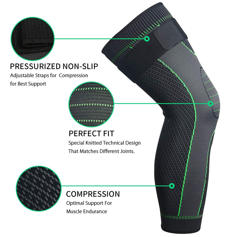 Full Leg Sleeves Long Compression Leg Sleeve Knee Sleeves Protect Leg, for Man Women Basketball, Arthritis Cycling Sport Football, Reduce Varicose Veins and Swelling of Legs(Pair) Green-Updated Medium (1 Pair) - NewNest Australia