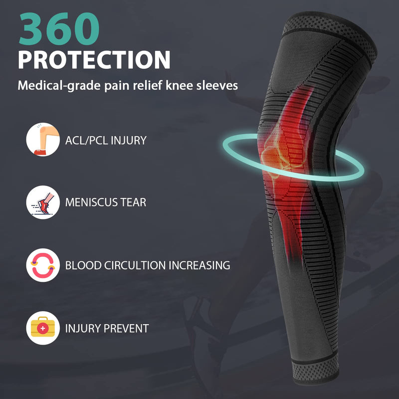 yeloumiss 2 Pack Full Leg Compression Sleeves, Long Knee Brace Support with Anti Slip Silicone for ACJ, PCL, Meniscus Tear, Arthritis, Tendinitis, Men And Women (Black, XL) Black - NewNest Australia