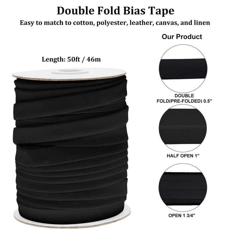 Double Fold Bias Tape Bias Binding Tape for Sewing, Seaming, Hemming, Piping, Quilting, 1/2 Inch x 50 Yards (Black) Black - NewNest Australia