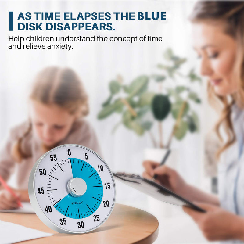 NewNest Australia - Secura 7.5-Inch Oversize Visual Countdown Timer, 60-Minute Kitchen Timer | Time Management Tool for Kids, Teachers and Adults (Blue) Blue 