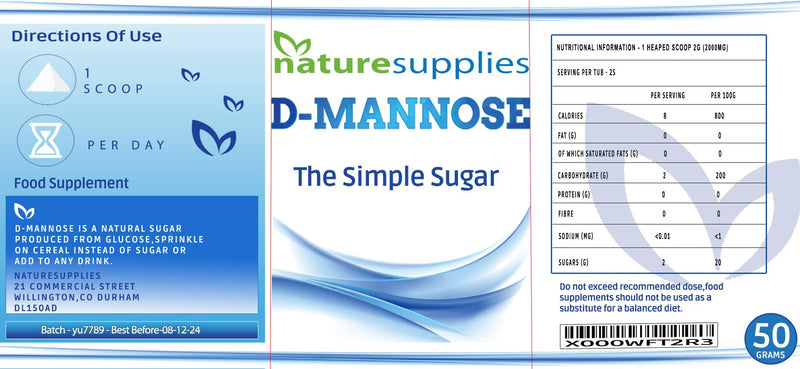 D-mannose Powder 50g - GMO FREE - Vegan Friendly - Highly Concentrated Mannose Pure Ingredients, No Chemicals In Our Supplements - Naturesupplies - NewNest Australia