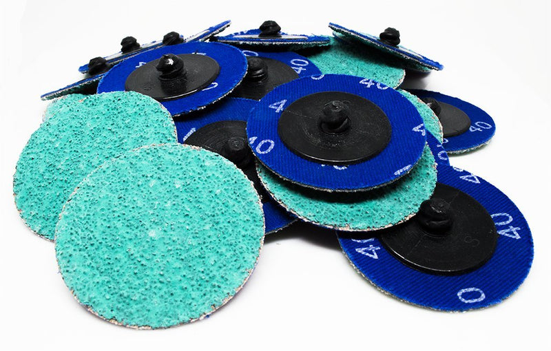 Benchmark Abrasives 2" Green Zirconia with Grinding Aid Quick Change Sanding Discs with a Male R-Type Backing Pad 24 Grit - 25 Pack - NewNest Australia