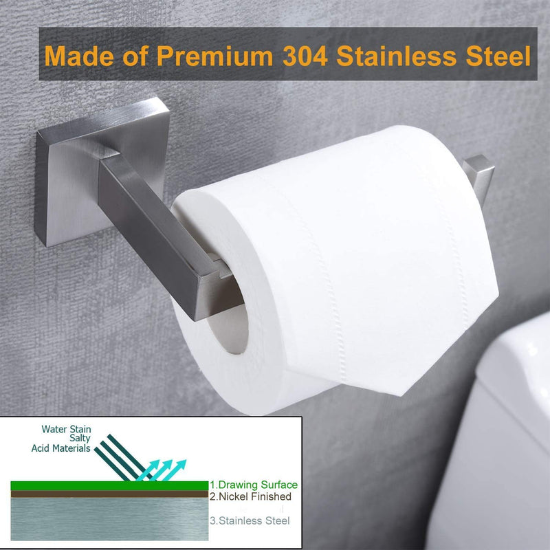 Nolimas Brushed Nickel Toilet Paper Holder SUS304 Stainless Steel Silver Half Open Square Wall Mount Rustfree Bathroom TP Holder Kitchen Washroom Tissue Roll Dispenser - NewNest Australia