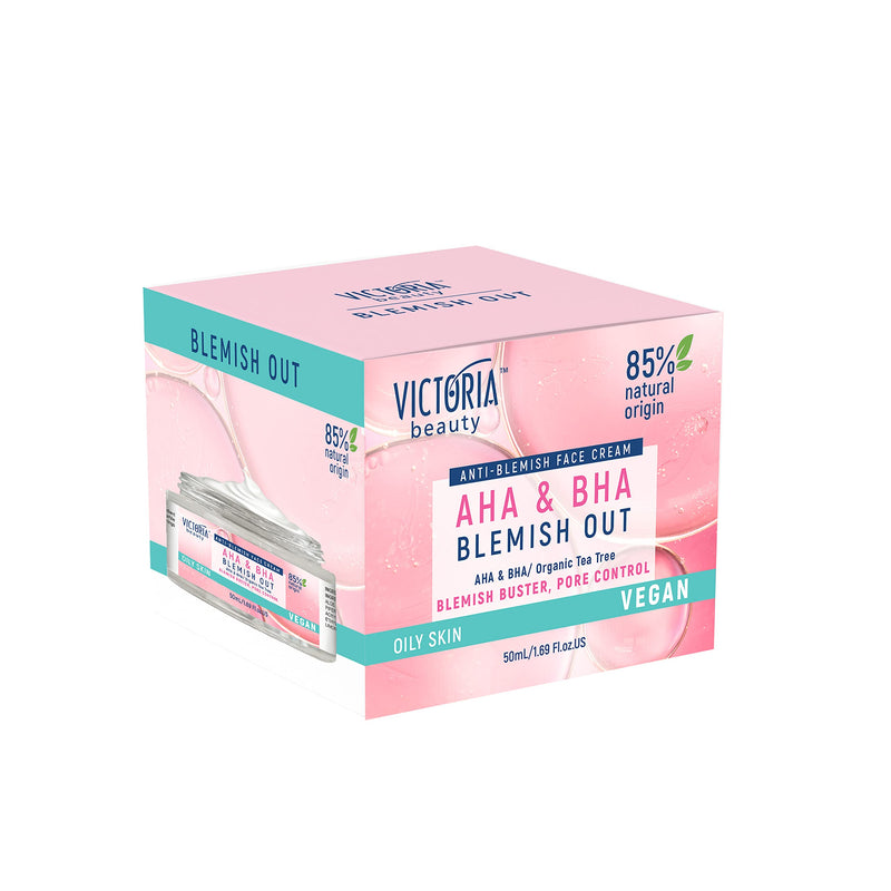 Victoria Beauty Blemish Out AHA BHA Cream - Pore Minimizer, Spots and Acne Treatment with Organic Tea Tree Oil, Salicylic and Glycolic Acid - for Oily Skin - Vegan, 87% Natural - NewNest Australia