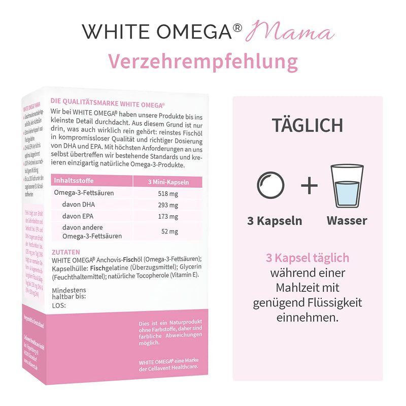 Omega-3 capsules for mothers - before, during and after pregnancy - 293 mg DHA and 173 mg EPA - extra easy to swallow - 90 mini capsules - NewNest Australia