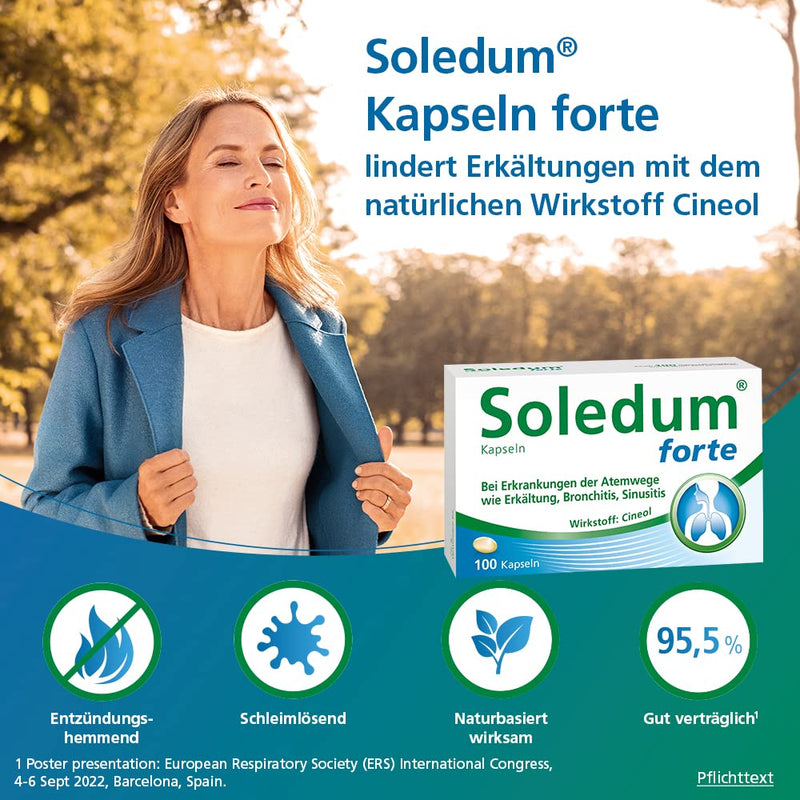 Soledum capsules forte | Cold capsules with cineole for inflammation of the respiratory tract such as bronchitis 50 capsules (Soledum capsules forte, 100 capsules) Soledum capsules forte 100 pieces (pack of 1) - NewNest Australia