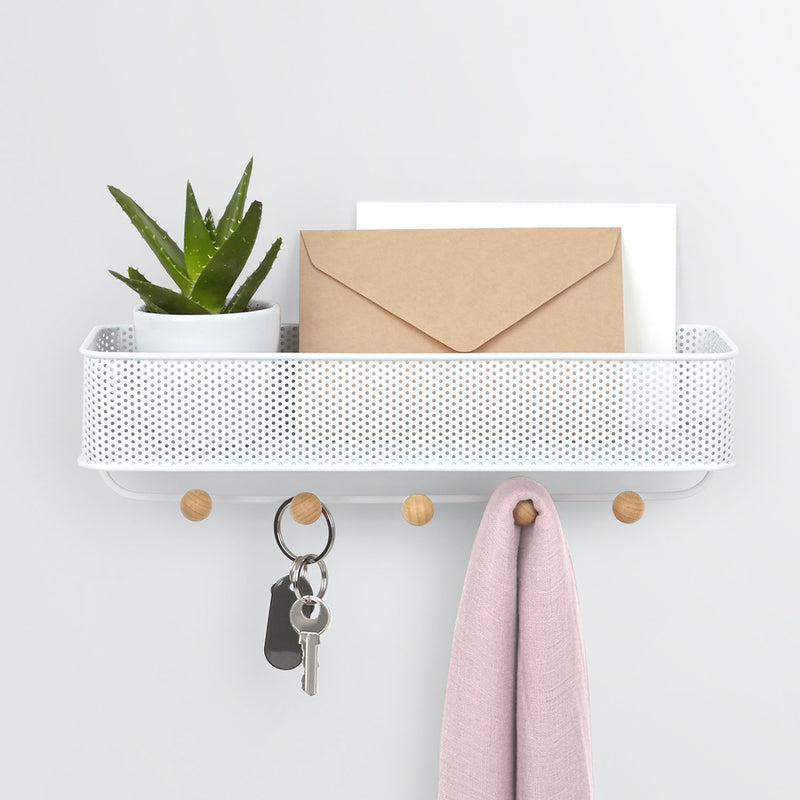 NewNest Australia - Umbra Estique Entryway Organizer, Great for Storing Keys, Small Accessories, Mail, Wallets and More, White Finish Entry Organizer 