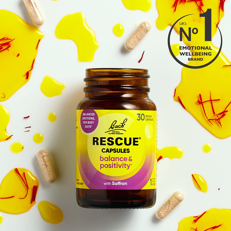 Rescue Balance and Positivity Capsules (30 Day Supply) Saffron, B5 B12 Vitamins, Flower Essences, Vegan Mood Enhancer Capsules for Emotional Balance and Busy Days - NewNest Australia