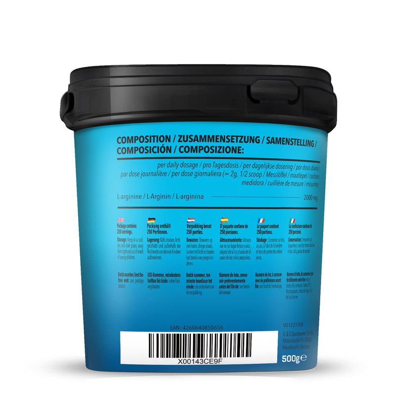 Bodylab24 L-Arginine Powder 500 G, Pure Arginine Powder, 2000 Mg Arginine Per Can, Made From Corn & Sugar Beet Molasses, Sugar And Aspartame Free, Ideal For Combining With Creatine And Beta-Alanine - NewNest Australia