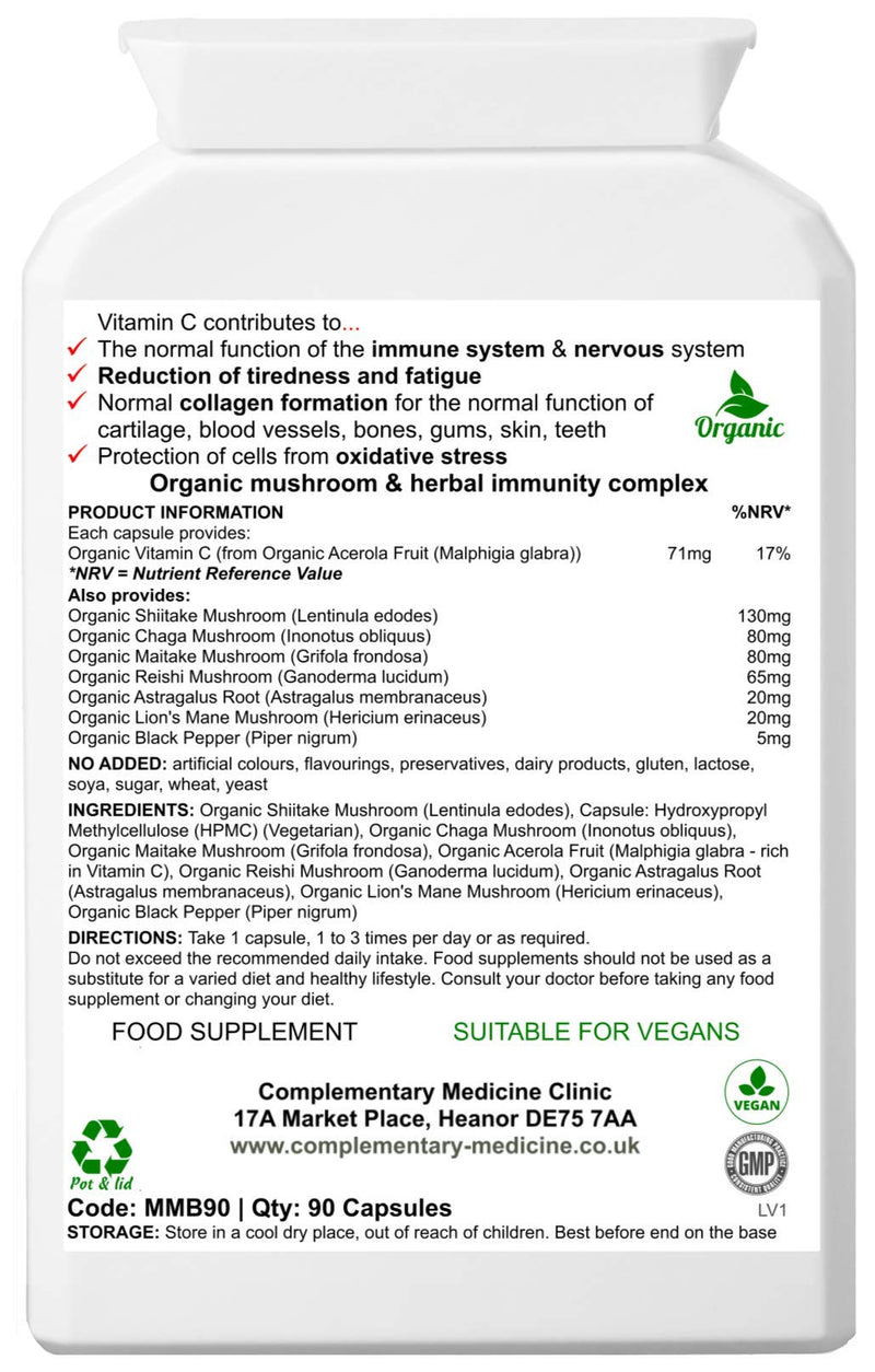 Complementary Supplements | 100% Organic Mushroom Complex | Immune System & Energy Support | Traditional Herbal TCM Adaptogen Blend | Maitake | Chaga | Shiitake | Reishi | Lion's Mane | 90 Capsules - NewNest Australia
