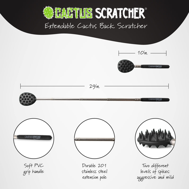 Cactus Back Scratcher On a Stick -Back-Neck-Head-Beard-Body-Pets (Big Stick - Black) Big Stick - Black - NewNest Australia
