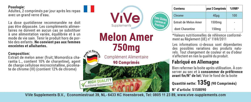 Bitter melon extract 750mg - 90 tablets + chromium picolinate - vegan - standardized to 10% charantin | Quality from Germany from ViVe Supplements - NewNest Australia
