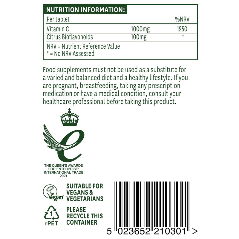 Natures Aid Vitamin C, Time Release 30 Tablets, 1000 mg (with Citrus Bioflavonoids, Slow Release, for the Normal Function of the Immune System, Vegan Society Approved, Made in the UK) - NewNest Australia
