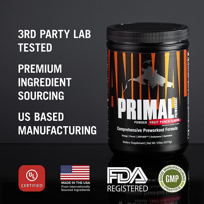 Universal Nutrition Animal Primal (Fruit Punch) Pre Workout Booster With Beta Alanine, Betaine, Taurine & Tyrosine & More For Maximum Pump, Energy & Supply Of Amino Acids During Training, 507 G - NewNest Australia