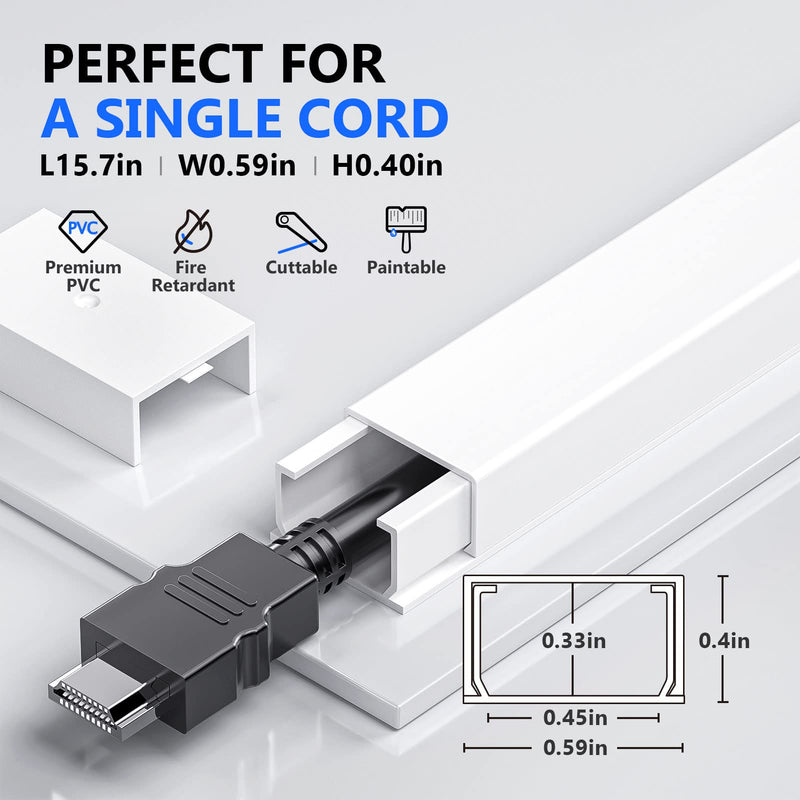 One-Cord Channel Cord Hider Wall, Delamu 157in Cable Cover, Cable Concealer Raceway, Cable Hider, Paintable Wire Covers for Wall Mounted TV, Cable Management System, 10xL15.7 W0.59 H0.4in, CC03 White Small - NewNest Australia