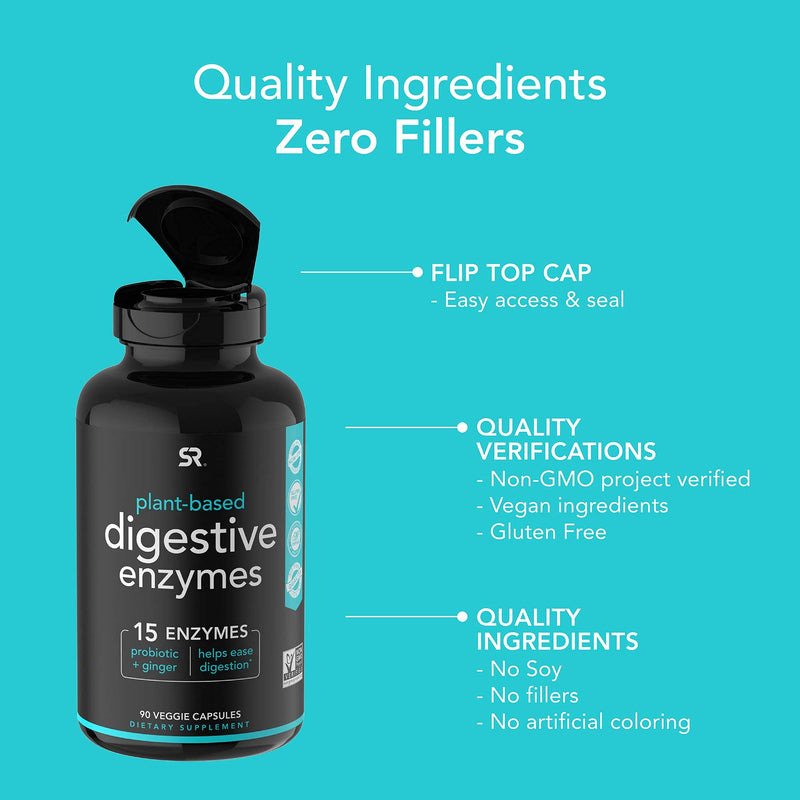 Digestive Enzymes with Probiotics and Ginger - Plant Based Supplement for Dairy, Protein, Sugar & Carbs Digestion - Non-GMO Verified & Vegan Certified (90 Veggie Capsules) - NewNest Australia