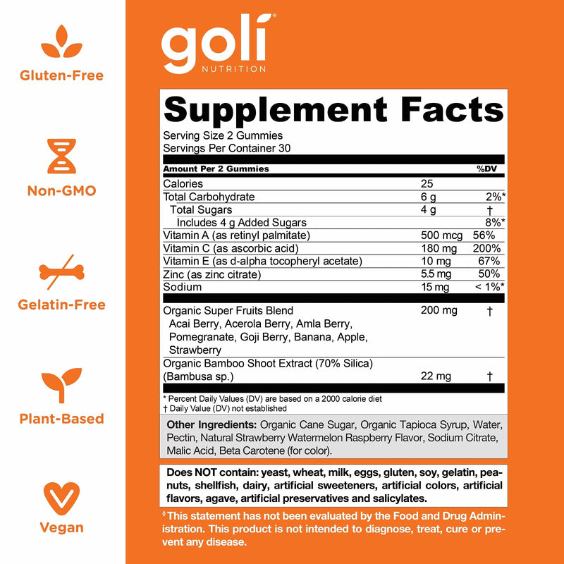 SUPERFRUITS Vitamin Gummy by Goli Nutrition 60 ct - with Collagen-Enhancing Ingredients. Radiate. Rejuvenate. Refresh (Mixed Fruit, Vegan, Plant-Based, Non-GMO, Gluten-Free & Gelatin Free) 60 Count (Pack of 1) - NewNest Australia