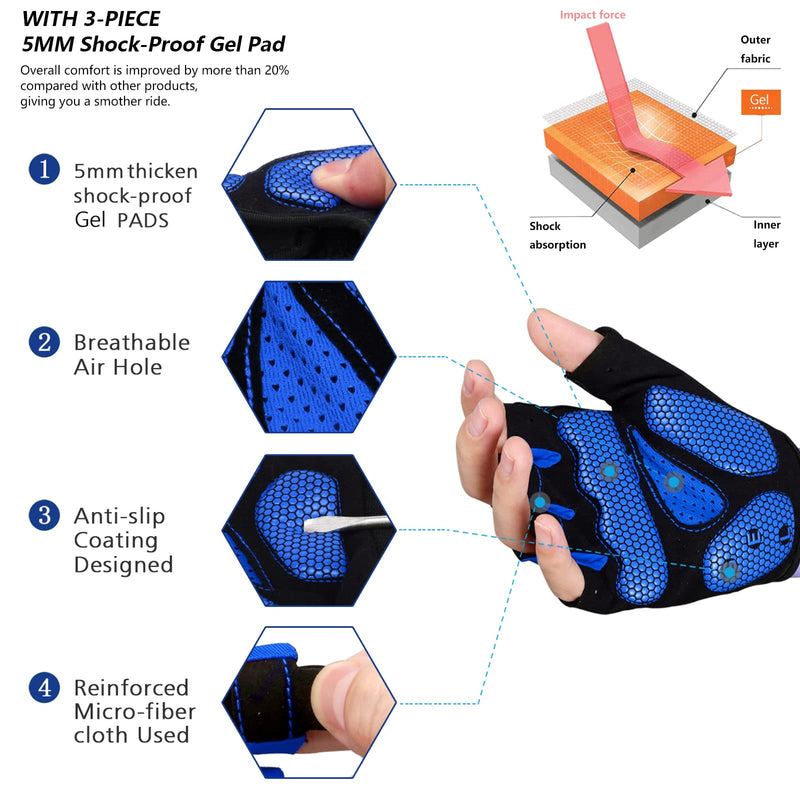 MOREOK Cycling Gloves Bike Gloves for Men/Women-[5MM Gel Pad] Biking Gloves Half Finger Road Bike MTB Bicycle Gloves-for Cycling /Workout/Motorcycle /Gym/Training/Outdoor Blue X-Large - NewNest Australia