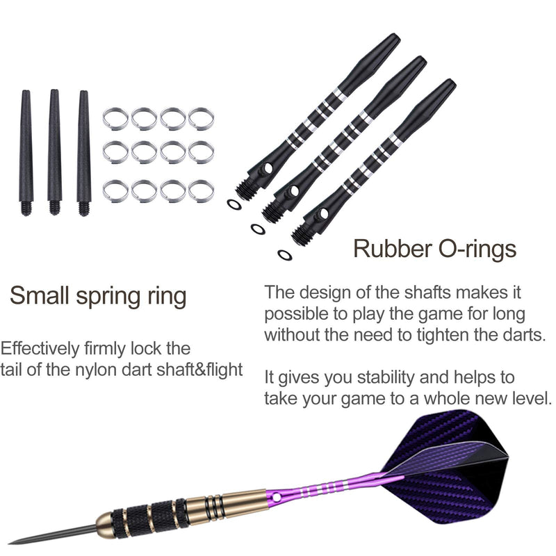 sanfeng Darts Metal Tip Set for Dartboard, Steel Tip Darts 22g 23g 24g 27g with Black Blue Green Aluminum Shafts + Extra Flights + 50pcs Rubber O-Rings 12pcs Spring Rings + 1pcs Dart Sharpener Tool 24g-Purple--3 Pack - NewNest Australia