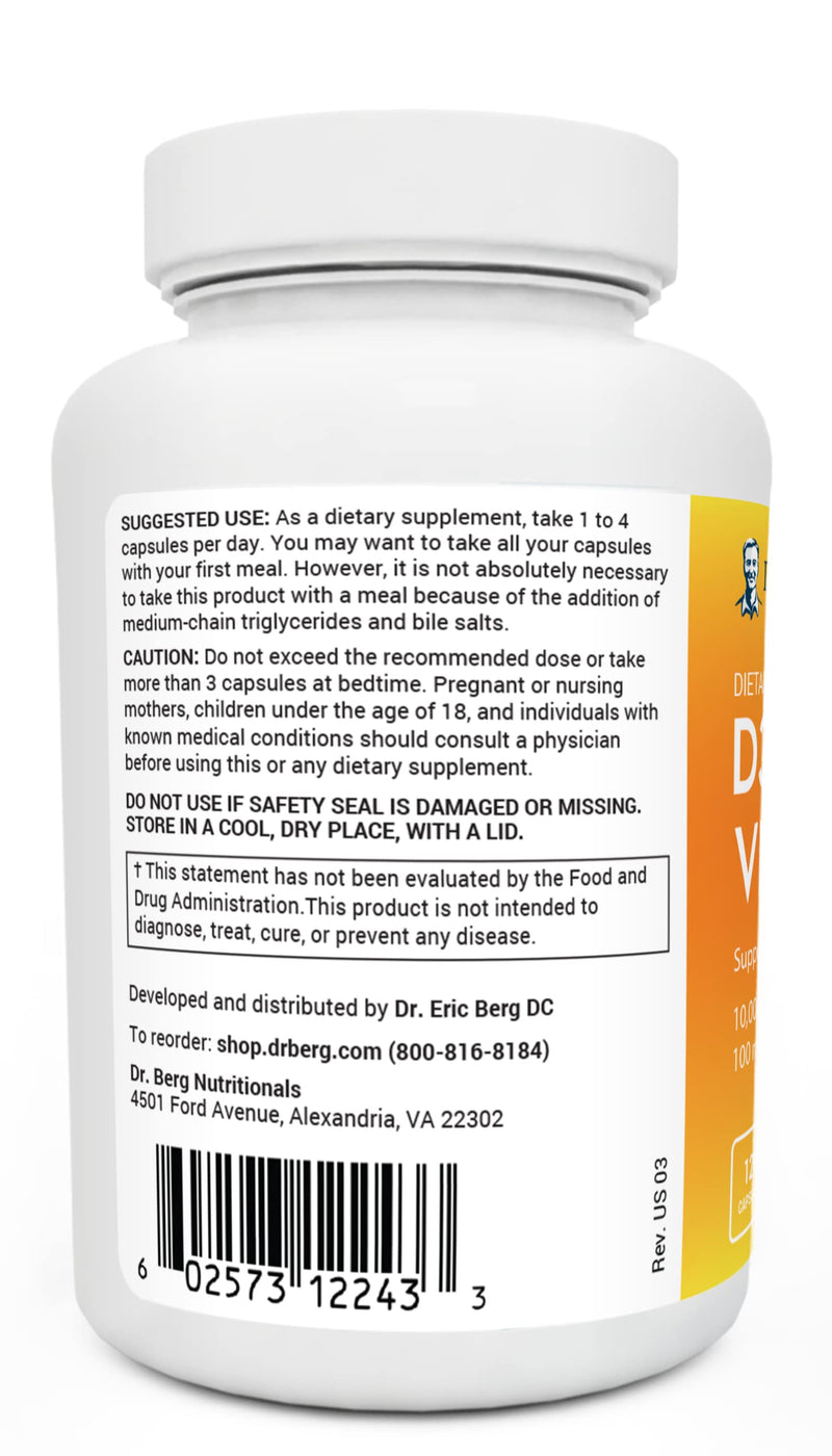 Dr. Berg's Vitamin D3 K2 w/ MCT Oil - Includes 10,000 IU of Vitamin D3, 100 mcg MK7 Vitamin K2, Purified Bile Salts, Zinc & Magnesium for Ultimate Absorption - K2 D3 Vitamin Supplement - 120 Capsule - NewNest Australia