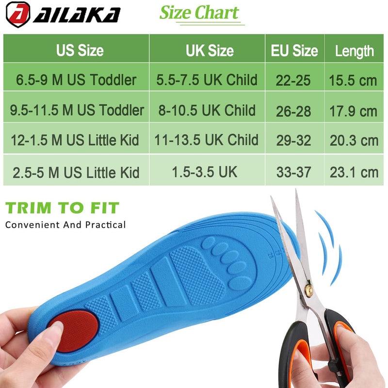 Ailaka Kids Orthotic Athletic Elastic Shock Absorbing Insoles, Comfortable Arch Support Gel Cushion Sports Inserts for Children, Green, Junior UK 1.5-3.5 / EU 33-37 1.5/3.5 UK - NewNest Australia