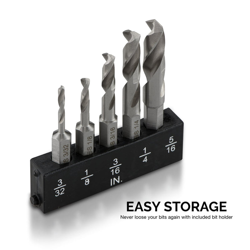 NEIKO 11402A Stubby Drill Bit Set for Metal, 5 Piece | 1/4 Inch Quick Change Hex Shank | M2 HSS Steel M2 HSS Metal - NewNest Australia