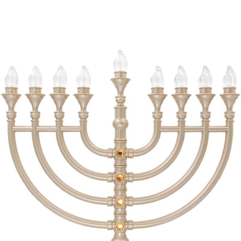 NewNest Australia - The Dreidel Company Traditional LED Electric Gold Hanukkah Menorah with Crystals - Battery or USB Powered - Includes a Micro USB 4' Charging Cable 