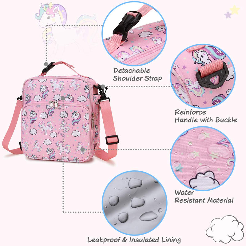 NewNest Australia - Lunch Bag for Girls,RAVUO Insulated Lunch Box for Kids Cute Unicorn Reusable Lunch Tote with Detachable Shoulder Strap and Buckle Handle Unicorn Pink 