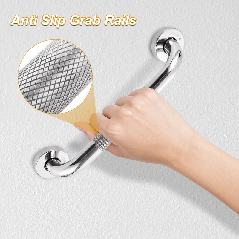 JMIATRY 2 Pack Grab Rails for Bathroom, 12 Inch Anti Slip Shower Handles for Seniors Disabled Elderly, Chrome Stainless Steel Safety Shower Handle Support Rail, Toilet Grab Handle - NewNest Australia