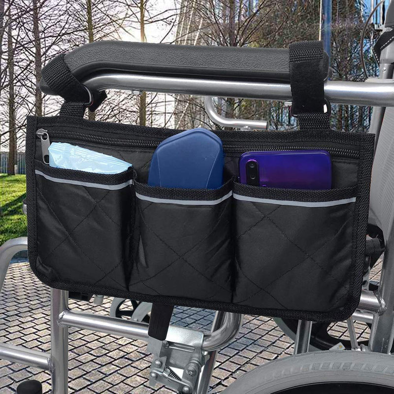 Wheelchair Armrest Bag Elderly Secure Mobility Aid Wheelchair Accessories Storage Pouch, Waterproof and Durable with Two Reflective Strips Fits Bed Rail Scooters Walker Power Wheelchair - NewNest Australia