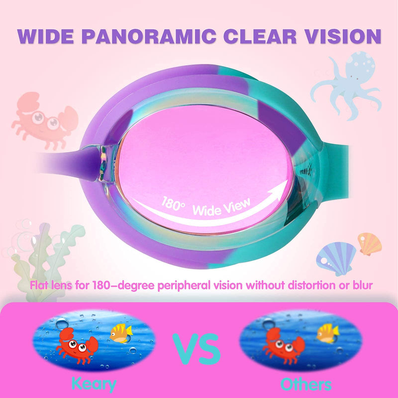Keary 2 Pack Kids Swim Goggles for Toddler Kids Youth(3-9),Anti-Fog Waterproof Anti-UV Clear Vision Water Pool Goggles Mirrored Pink & Purple(2 Pack) - NewNest Australia
