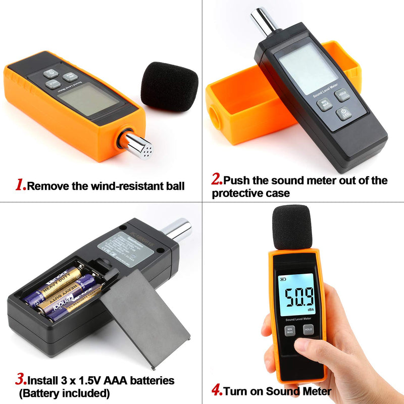 Decibel Meter, Portable SPL Meter (Sound Pressure Level Meter), Digital Noise Meter, Range 30-130dB(A) db Meter, Noise Volume Measuring Instrument, Sound Monitoring Tester (Battery Included) Yellow - NewNest Australia