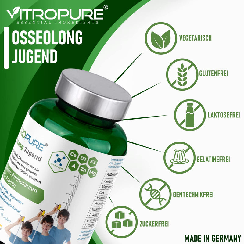 OsseoLong® Youth: Unique combination of L-arginine + branched-chain amino acids (BCAAs), calcium, vitamin D3, zinc and magnesium for bone development (capsule) - NewNest Australia