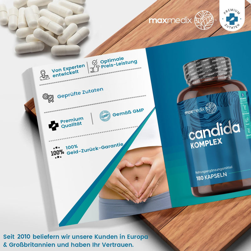 Candida Complex - 180 Vegan Capsules - Bifidobacteria Probiotics - With Caprylic Acid, Aloe Vera, Oregano, Zinc, Grape Fruit, Garlic, Rosemary, Glucosamine - 3 Month Supply - Immune System - Maxmedix - NewNest Australia