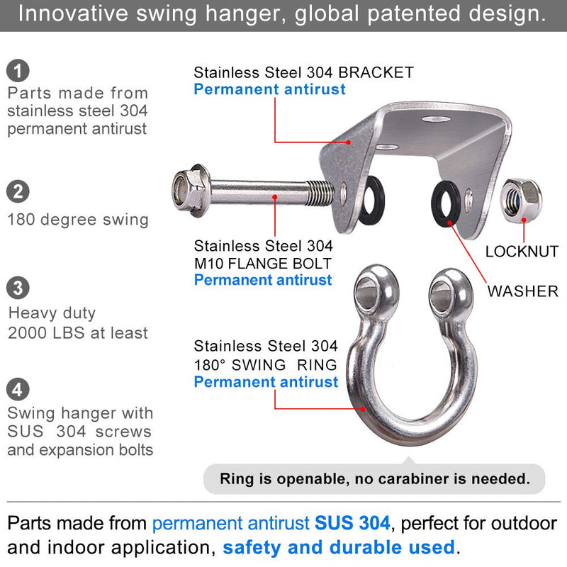 SELEWARE Stainless Steel Swing Hanger with Bolts for Indoor Outdoor Swing Set, Wall Ceiling Mount Anchor for Suspension Trainers, Load up to 1000 lbs - NewNest Australia