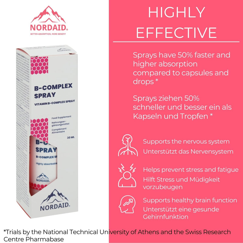 Vitamin B complex spray - for 2 months - alternative to drops & capsules - B complex vitamin high dose - vitamin B complex preparations - vitamin B spray - vitamin B complex forte - Nordaid - NewNest Australia