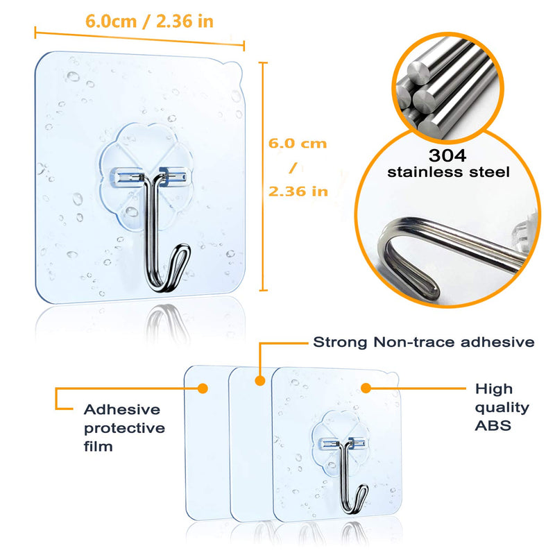 NewNest Australia - DSMY Set of 27 Self Adhesive Hooks, 180° Rotating Heavy Duty Wall Hooks Transparent Reusable Seamless Hooks 304 Stainless Hook, Oilproof Waterproof Hooks for Kitchen Bathroom Cabinet 