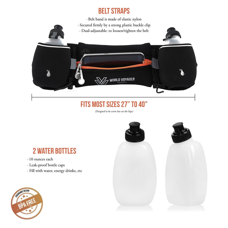 World Voyager Premium Quality No Bounce Runners Hydration Belt with Reflectors, Smartphone Pocket & BPA Free Water Bottles Blue - NewNest Australia