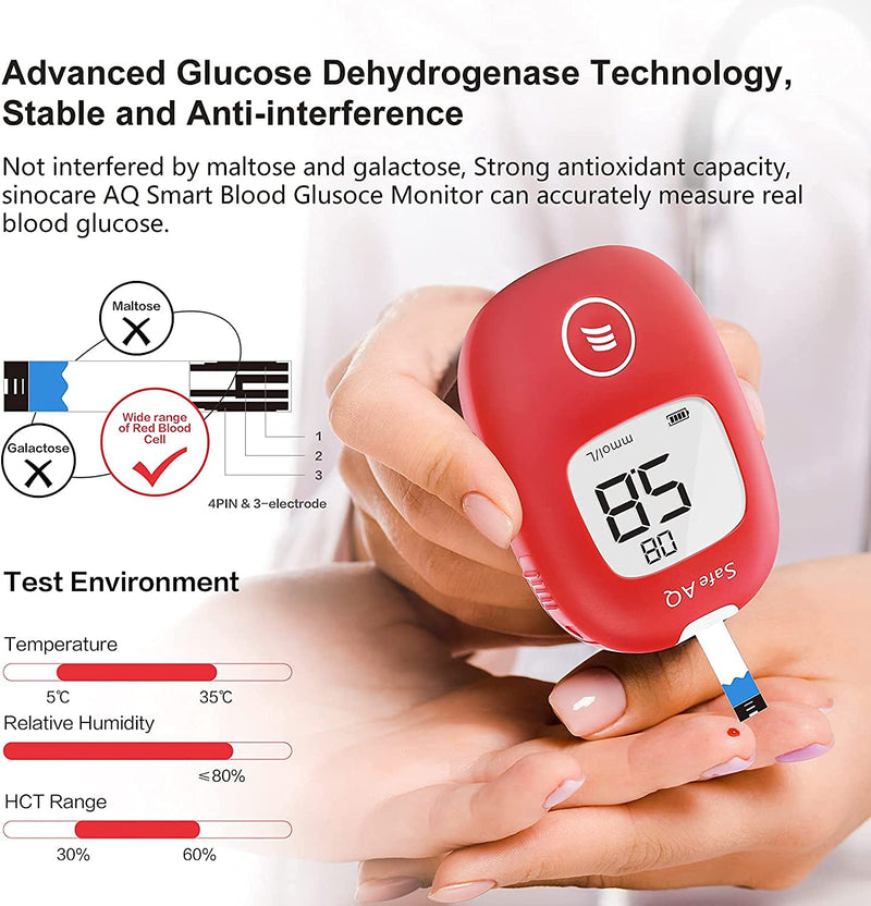 sinocare Blood Glucose Test Strips x100 & Lancing Devices x 100, Diabetic Strips Only for sinocare Safe AQ Smart Blood Glucose Monitor or Safe AQ Voice Blood Glucose Monitor Safe AQ Test Strips x 100 - NewNest Australia