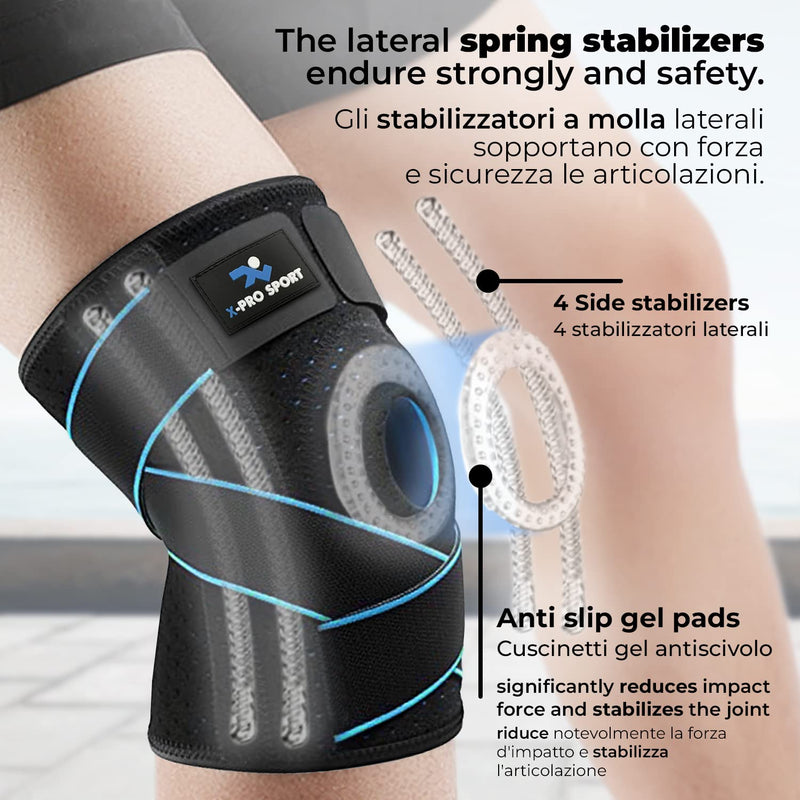 Knee Brace with Side Stabilizers, X-Pro Sport Adjustable Patella Meniscus Cruciate Ligament Support, Professional Breathable Orthopedic Brace for Men and Women - NewNest Australia