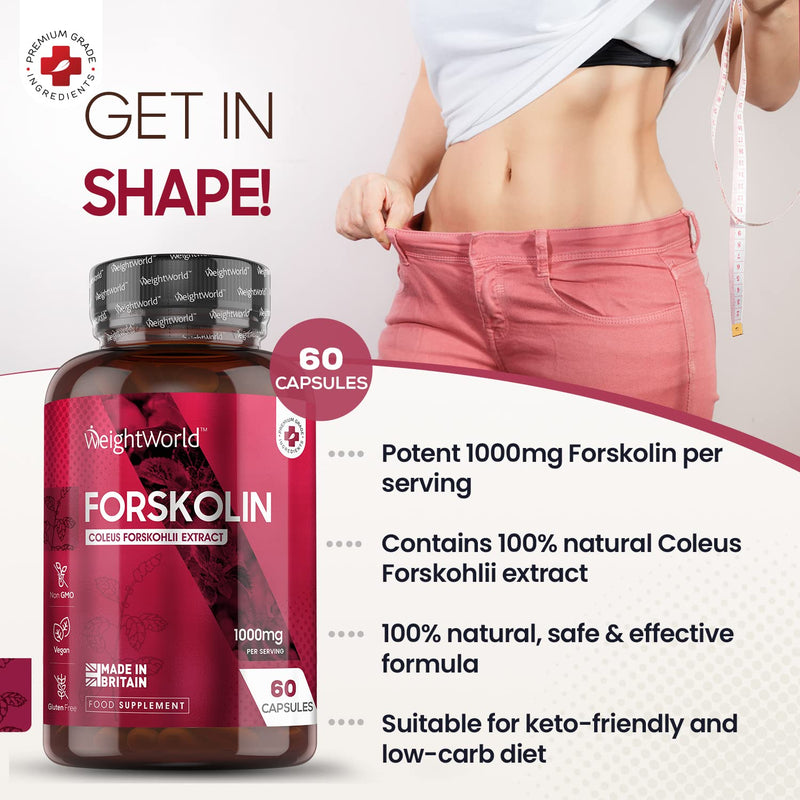 Forskolin Capsules 1000mg - 60 Vegan Capsules - Coleus Forskohlii Extract - Keto & Low Carb Diet Friendly - Weight Management Supplement for Men & Women - Allergen & GMO-Free Muscle Supplement - NewNest Australia