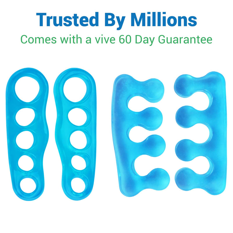 ViveSole Toe Stretchers (4 Pieces) - Silicone Gel Separators - Therapeutic Spa Spreaders for Plantar Fasciitis, Bunions, Overlapping Hammer Toe Spacers - Metatarsal Yoga Cushion Blue Small (4 Count) - NewNest Australia