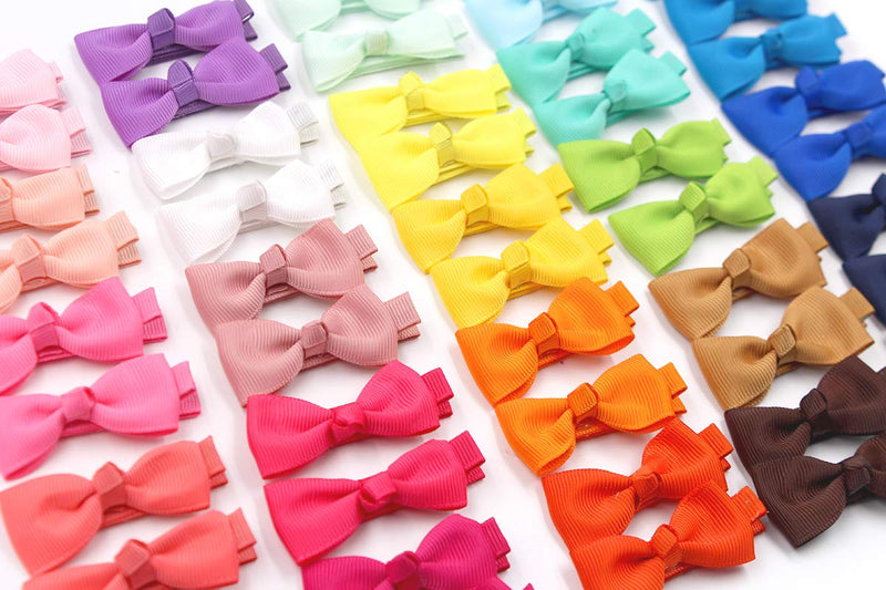 50 Pieces 25 Colors in Pairs Baby Girls Fully Lined Hair Pins Tiny 2" Hair Bows Alligator Clips for Girls Infants Toddlers Colorful Pure - NewNest Australia