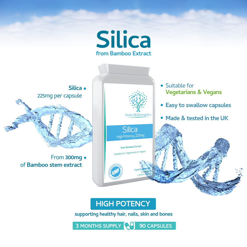 Silica 225mg - A Potent Highly Bioavailable Form - Naturally Sourced from Bamboo Extract - 90 One-A-Day Vegan Capsules – Exclusively Manufactured in The UK - NewNest Australia