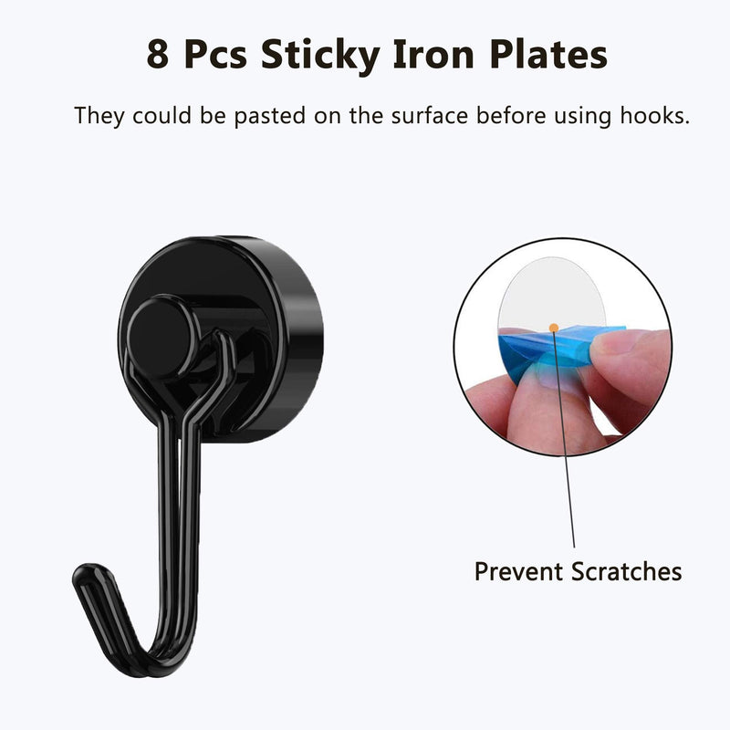 Magnetic Hooks,Tohoer Heavy Duty Neodymium Magnet Hook 30LBS with Rust Proof for Indoor Outdoor Hanging,Refrigerator,Grill,Kitchen,Key Holder,Black,Pack of 8 Black - NewNest Australia