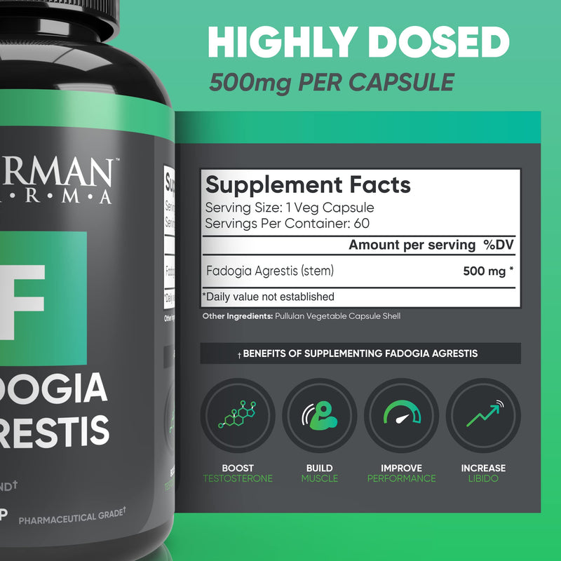 German Pharma Fadogia Agrestis Vegetable Capsules | 60 Capsules, 2 Per Day | 1 Month Supply | Contributes to Normal Testosterone Levels | Accelerates Muscle Building | 100% Vegan | - NewNest Australia