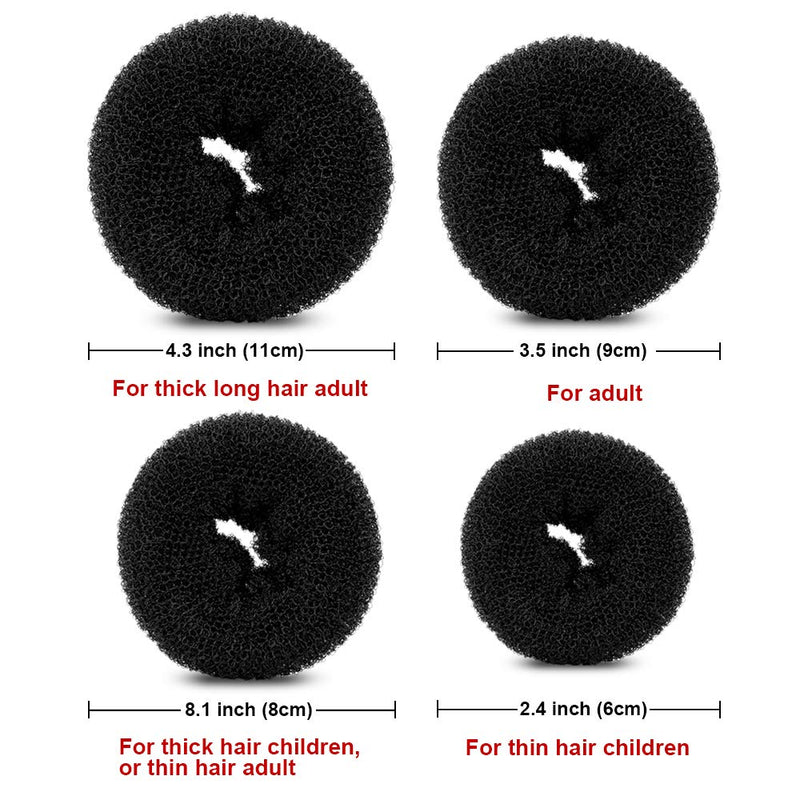 Donut Hair Bun Maker Set, Zingso 4 Pcs Women Girls Hair Accessories Ring Style Mesh Donut Hair Bun Shaper Maker Set with Hair Elastic Bands, Hair Pins for Dance Ballet Chignon (Black) Black - NewNest Australia