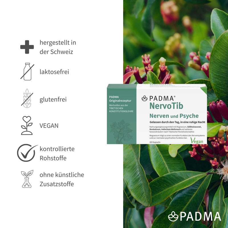 PADMA NervoTib Tibetan herbal formula with magnesium. This supports nerves, psyche, energy metabolism and reduces fatigue. 60 capsules single - NewNest Australia